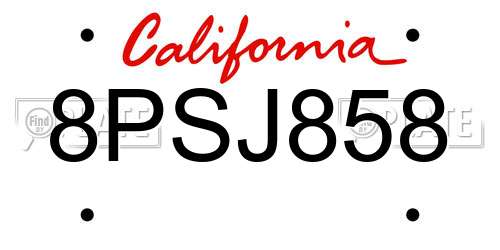 8PSJ858 California License Plate