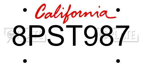 8PST987 California License Plate