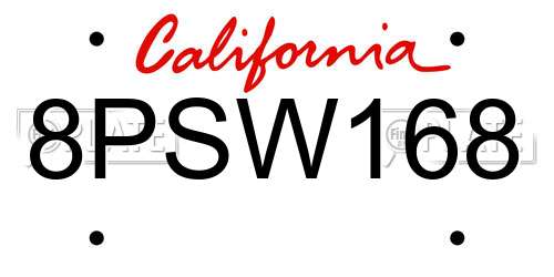8PSW168 California License Plate