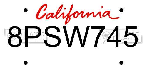 8PSW745 California License Plate
