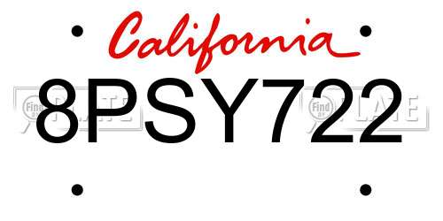 8PSY722 California License Plate