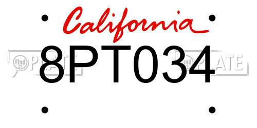8PT034 California License Plate