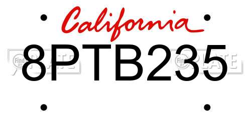 8PTB235 California License Plate
