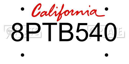 8PTB540 California License Plate