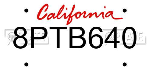 8PTB640 California License Plate