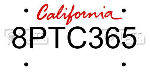 8PTC365 California License Plate