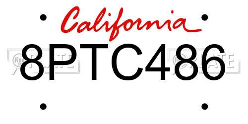 8PTC486 California License Plate