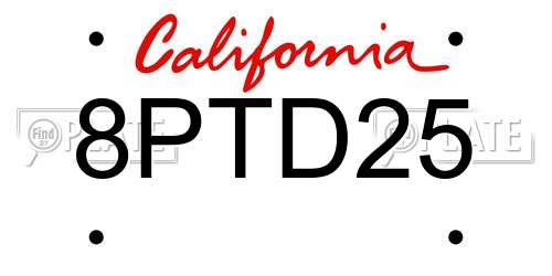 8PTD25 California License Plate