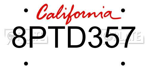 8PTD357 California License Plate