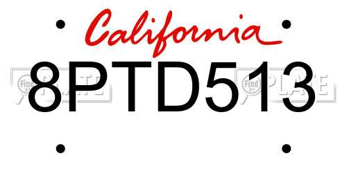 8PTD513 California License Plate