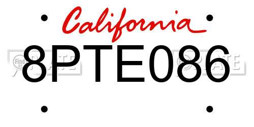 8PTE086 California License Plate