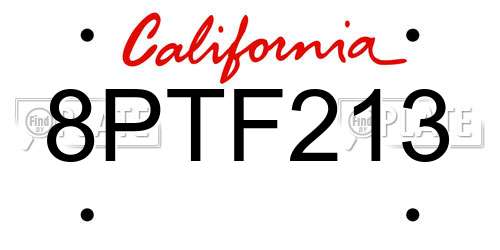 8PTF213 California License Plate