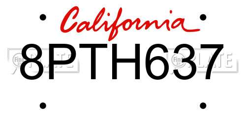 8PTH637 California License Plate