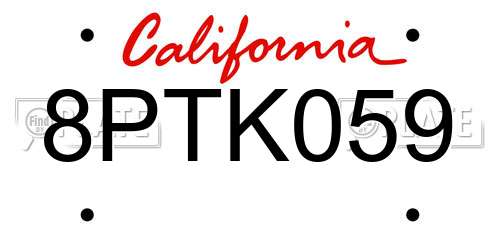 8PTK059 California License Plate