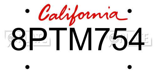 8PTM754 California License Plate