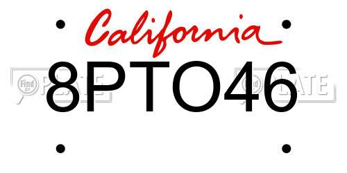 8PTO46 California License Plate
