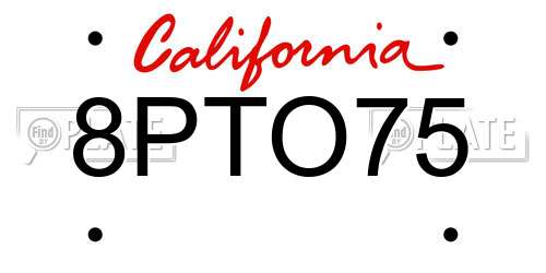 8PTO75 California License Plate