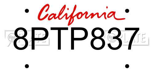 8PTP837 California License Plate