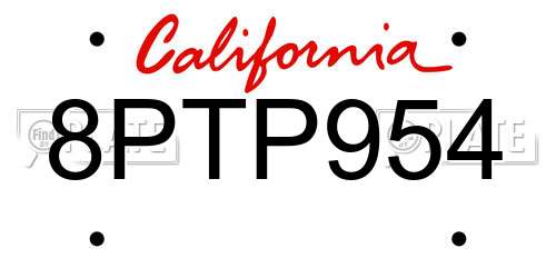 8PTP954 California License Plate