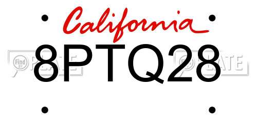 8PTQ28 California License Plate