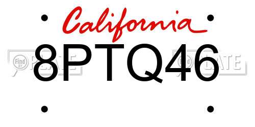 8PTQ46 California License Plate