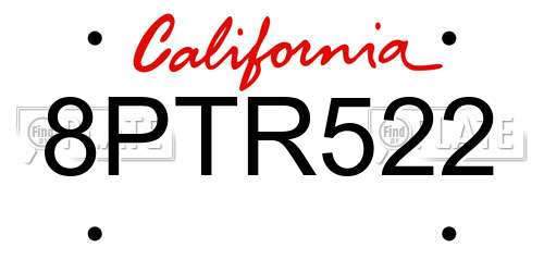 8PTR522 California License Plate