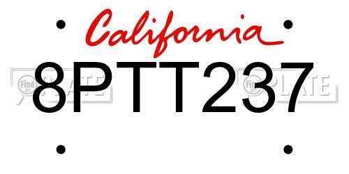8PTT237 California License Plate