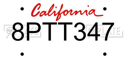 8PTT347 California License Plate