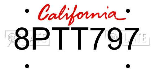 8PTT797 California License Plate