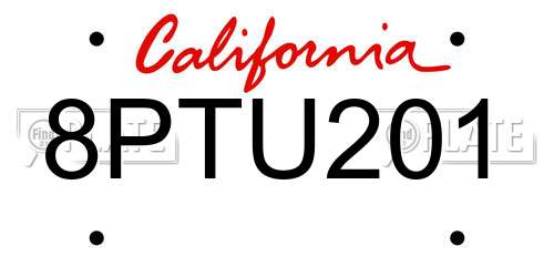 8PTU201 California License Plate