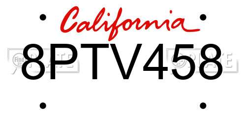 8PTV458 California License Plate