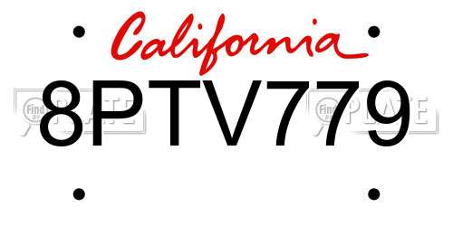 8PTV779 California License Plate