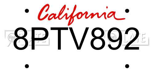 8PTV892 California License Plate
