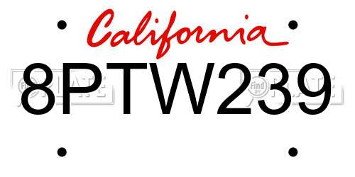 8PTW239 California License Plate