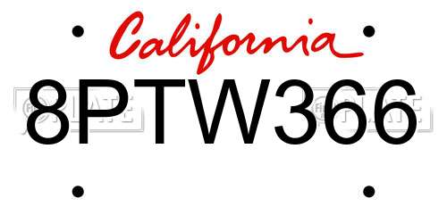 8PTW366 California License Plate