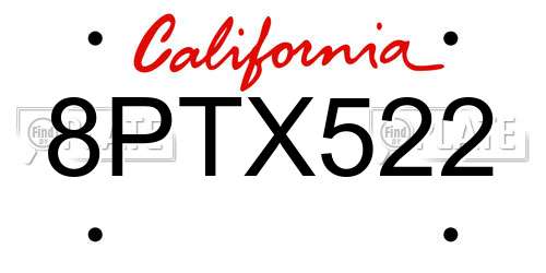 8PTX522 California License Plate