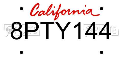 8PTY144 California License Plate