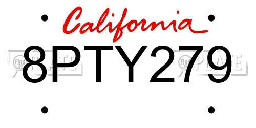 8PTY279 California License Plate