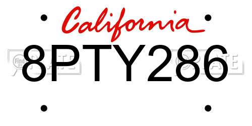 8PTY286 California License Plate