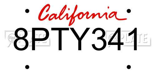 8PTY341 California License Plate