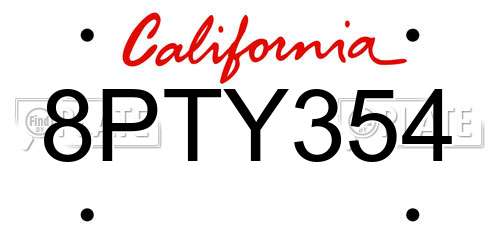8PTY354 California License Plate