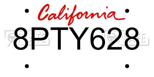 8PTY628 California License Plate