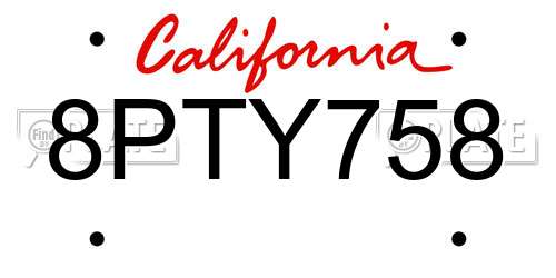 8PTY758 California License Plate