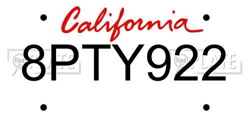 8PTY922 California License Plate