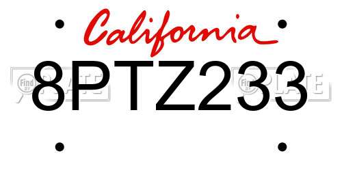 8PTZ233 California License Plate