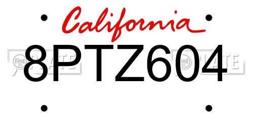 8PTZ604 California License Plate