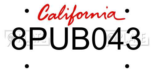 8PUB043 California License Plate