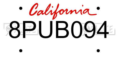 8PUB094 California License Plate