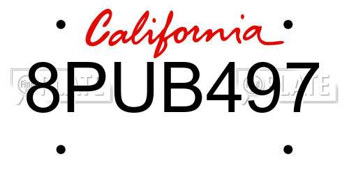 8PUB497 California License Plate