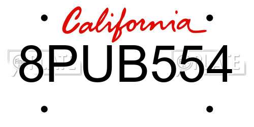 8PUB554 California License Plate